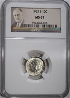 1953-S ROOSEVELT DIME, NGC MS-67