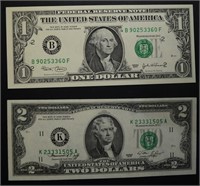 1976 $2 & 2003 D $1 FEDERAL RESERVE NOTES