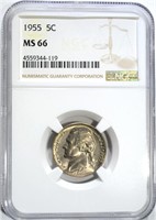 1955 JEFFERSON NICKEL, NGC MS-66