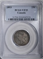 1893 CANADA QUARTER PCGS VF 25 RARE