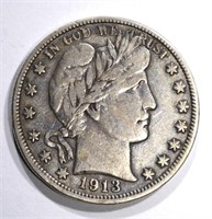 1913 BARBER HALF DOLLAR, VF KEY COIN