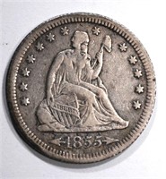 1855-S SEATED QUARTER, XF  KEY DATE