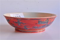 Good Chinese Red and Blue saucer dish,