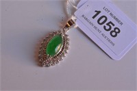 Chinese marquise shaped green jade pendant,