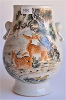 Chinese Republic Period double handled Deer Vase,