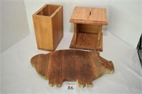 Cutting Board, Wooden Storage Box, & Slotted Box