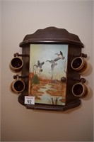 Hand Painted Mug Holder w/ 4 Mugs