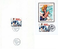 Walthéry. 3 timbres dont 1 en soie