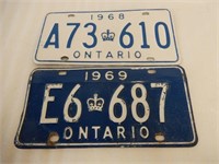 LOT OF 2 1960'S ONTARIO EMBOSSED LICENSE PLATES
