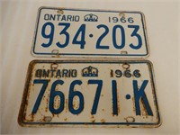 LOT OF 2 1966 ONTARIO EMBOSSED LICENSE PLATES