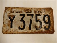 1947 ONTARIO EMBOSSED LICENSE PLATE