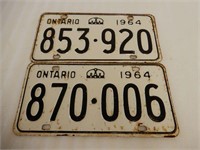 LOT OF 2 1964 ONTARIO EMBOSSED LICENSE PLATES