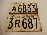 LOT OF 2 1949 ONTARIO EMBOSSED LICENSE PLATES