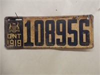 1919 ONTARIO LICENSE PLATE