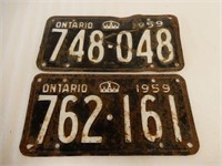 LOT OF 2 1959 ONTARIO EMBOSSED LICENSE PLATES