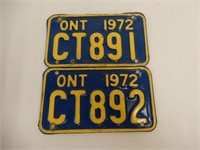 LOT OF 2 1972 ONTARIO  MOTORCYCLE LICENSE PLATES
