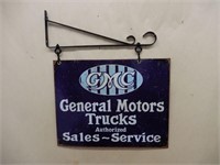 GMC TRUCK 2 SIGNS BACK TO BACK / HANGING BRACKET