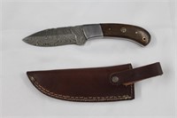 8" Damascus Drop Point Knife w/ Wood Handle