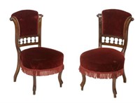 (2) ITALIAN CARVED & SPINDLED PARLOR ARMCHAIRS