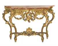 FRENCH LOUIS XV STYLE GILT & MARBLE CONSOLE TABLE