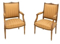(2) FRENCH LOUIS XVI STYLE CARVED ARM CHAIRS