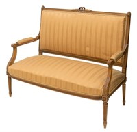 FRENCH LOUIS XVI STYLE CARVED WALNUT PARLOR SOFA