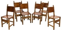 (6) BAROQUE STYLE BEECH & LEATHER SIDE CHAIRS