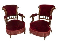 (2) ITALIAN CARVED & SPINDLED  PARLOR ARMCHAIRS