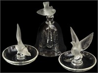 (3) LALIQUE FRANCE CRYSTAL TABLE BELL & RING DISH