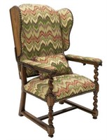 ENGLISH WOOD & UPHOLSTERED RECLINING WINGCHAIR