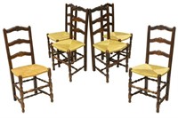 (6) FRENCH BEECHWOOD LADDER-BACK RUSH SEAT CHAIRS