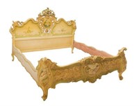 ITALIAN LOUIS XV STYLE PARCEL GILT & PAINTED BED