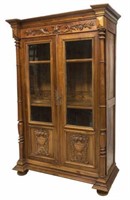 FRENCH LOUIS XV STYLE CARVED OAK BOOKCASE
