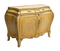 VENETIAN FLORAL PAINTED FITTED BOMBE COMMODE