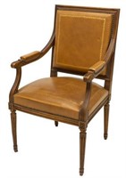FRENCH LOUIS XVI STYLE EMBOSSED LEATHER ARMCHAIR