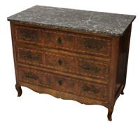 FRENCH LOUIS XV STYLE MARBLE & BURLWOOD COMMODE