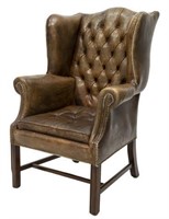 ENGLISH BROWN BUTTONED LEATHER WINGBACK ARMCHAIR
