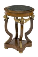 EMPIRE STYLE GILT METAL MARBLE TOP LION SIDE TABLE