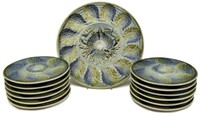 (13) FRENCH SARREGUEMINES MAJOLICA OYSTER PLATES