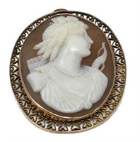 LADIES 14KT YELLOW GOLD & CAMEO SHELL BROOCH