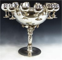 (26) SILVER PLATE PUNCH BOWL & GOBLETS SET