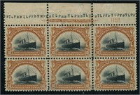 United States #299 Plate Block of Six. No Gum.