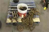 Pail Of  Pulleys & 50 Foot Rope