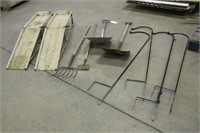 Yard Tools, (4) Shepard Hooks & Set of Ramps