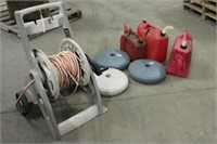 Hose Reel w/Extension Cord, (3) Umbrella Weights &
