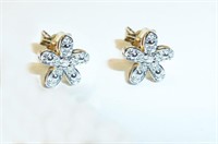 Boucles d’oreilles fleur en vrai diamant, or 10K