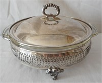 Silver Plated Casserole Holder with Fire King Dish