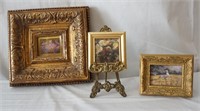 Lot of 3 Framed Prints and Brass Stand