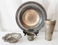 Lot of Metal Cups and Dishes