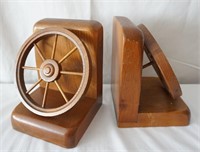 Pair of Wooden Wagon Wheel Bookends
